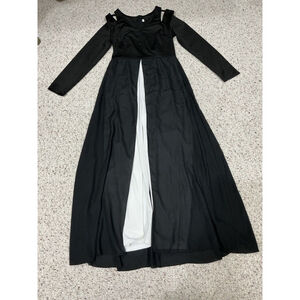 Womans Black Long Sleeve Peek A Boo Shoulder Jumpsuit Small Wide Leg